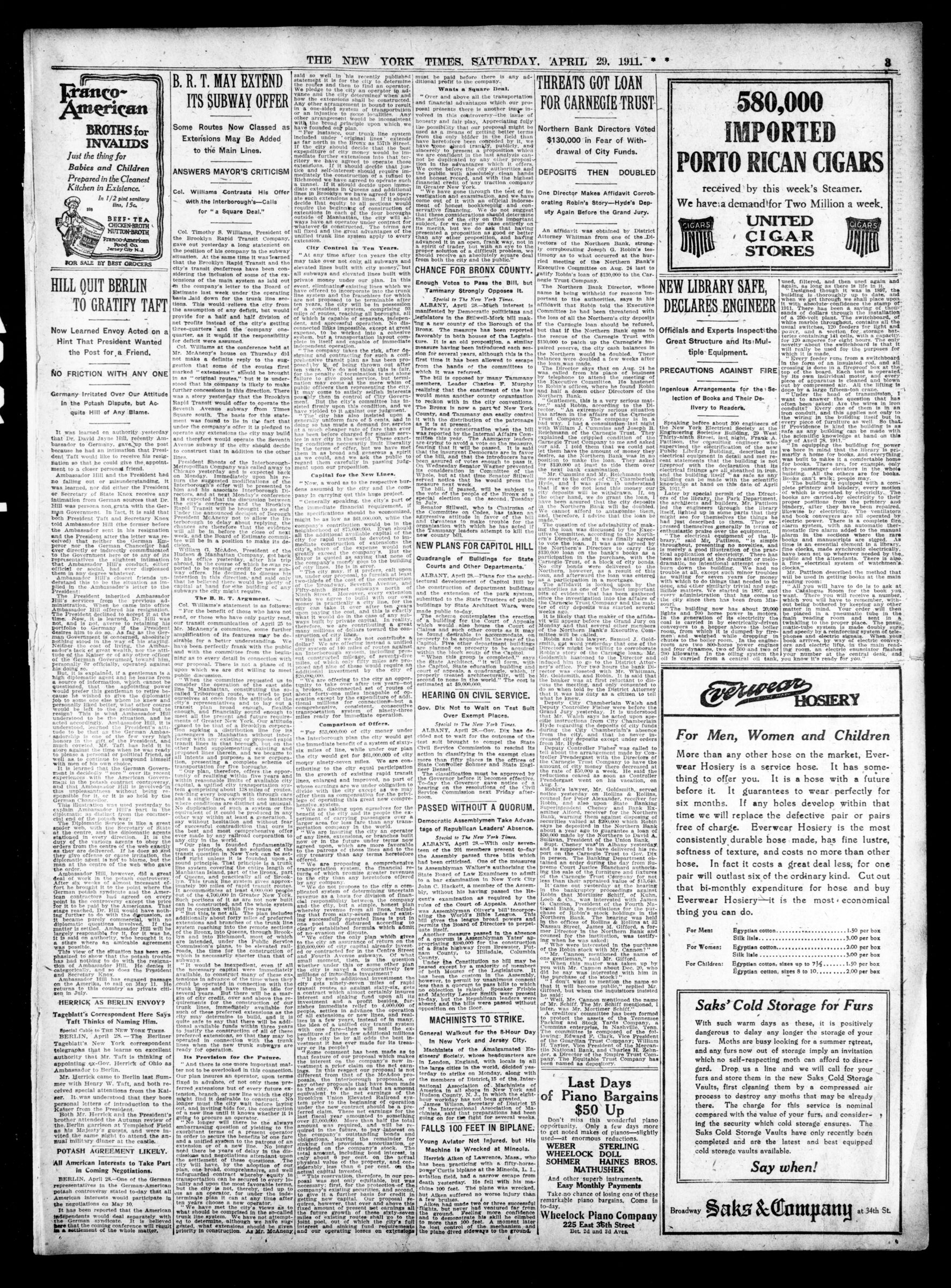 New Library Safe, Declares Engineer: Full newspaper page