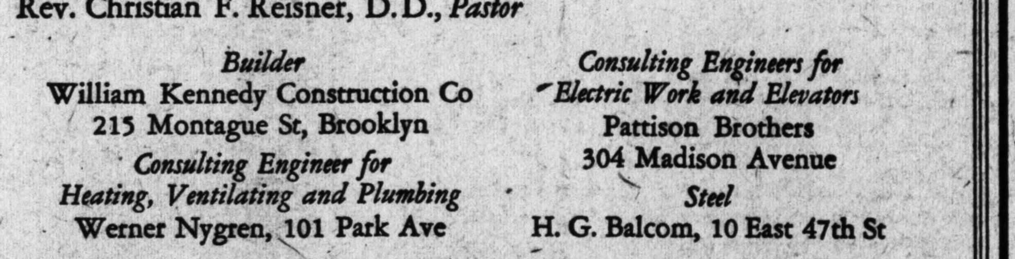 Broadway Temple Late-Period Project Advertisement: Pattison Brothers credit line